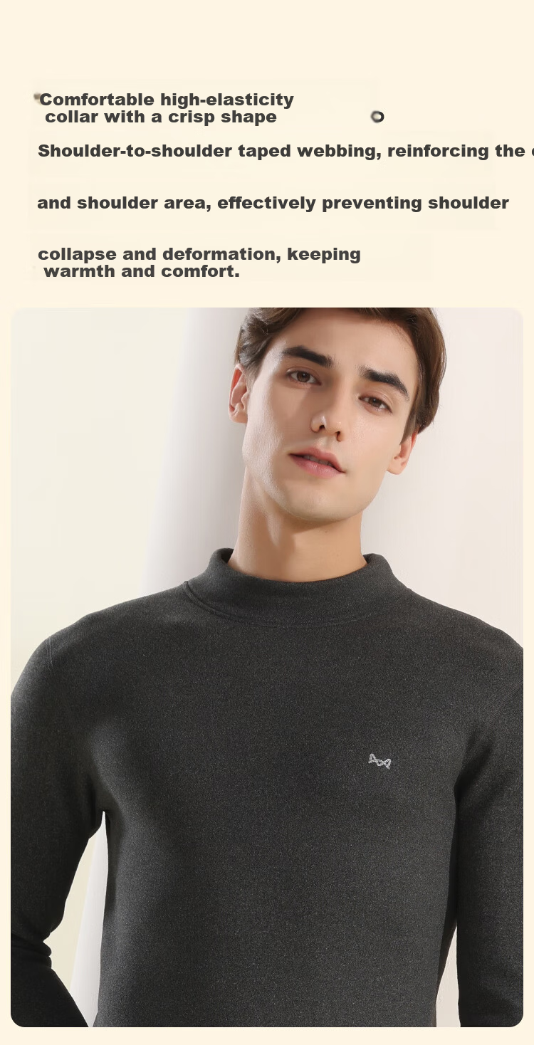MiiOW [Goose Down & Silk 7A Antibacterial] Men's Thermal Underwear Fleece Thickened Autumn Shirt and Pants Warm Set 14