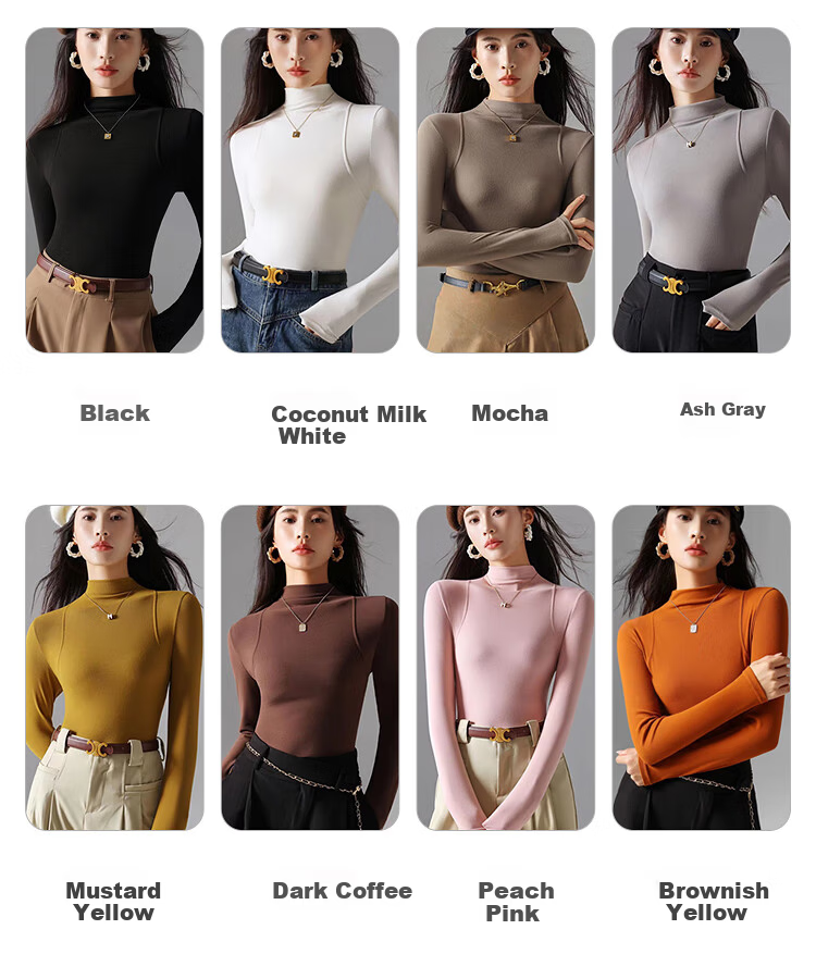 YUZHAOLIN Women's Slim Fit Half Turtleneck Fleece Lined Ribbed Base Layer Top White Autumn Winter 18