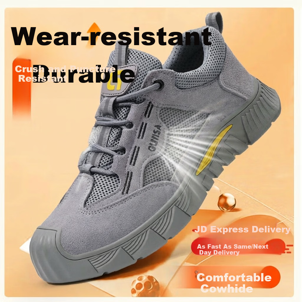 JUNBU Men's Safety Work Shoes Steel Toe Anti-Smash Anti-Puncture Lightweight Comfortable Durable Construction Site Safety Shoes 0266F Size 40