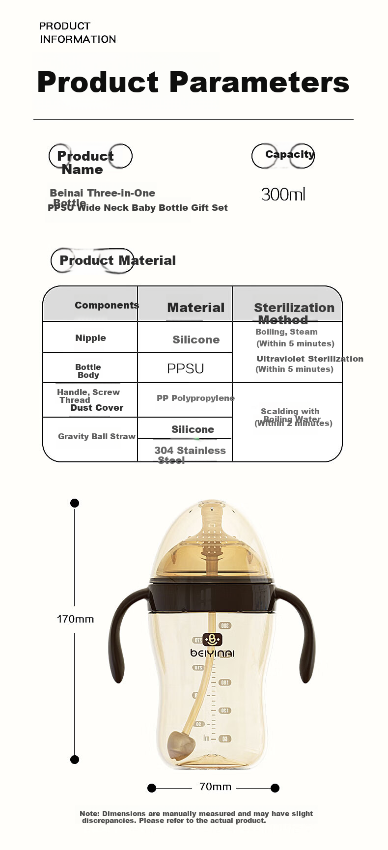 Beinai Love Straw Baby Bottle Infant Anti-Drop Leak-Proof Large Capacity PPSU Weaning Straw Cup 300ML for 6 Months and Above 9