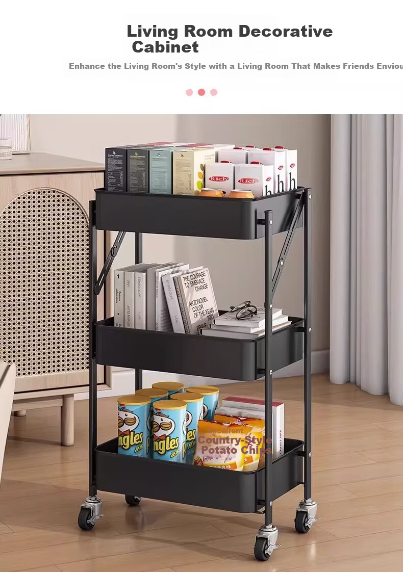 Jiaodu Folding Small Cart Multi-Layer Kitchen Storage Rack Multifunctional Floor Trolley Fruit and Vegetable Basket Organizer 10