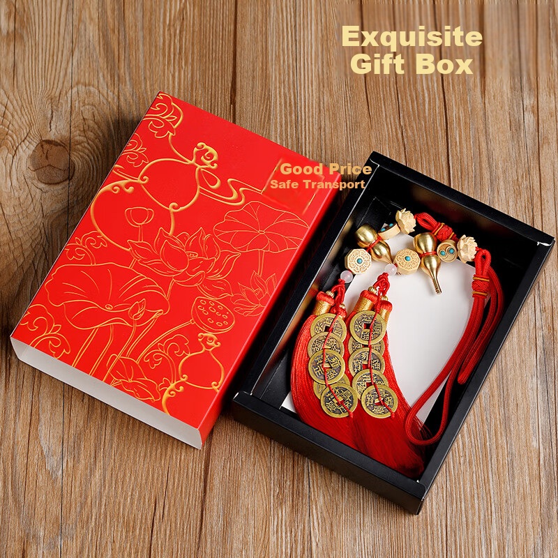 Feng Shui Pavilion Five Emperor Coins Pendant Copper Gourd Genuine Copper Coins Hanging Decoration for Living Room Bedroom Bathroom Entrance with Cinnabar for Safety and Peace 5