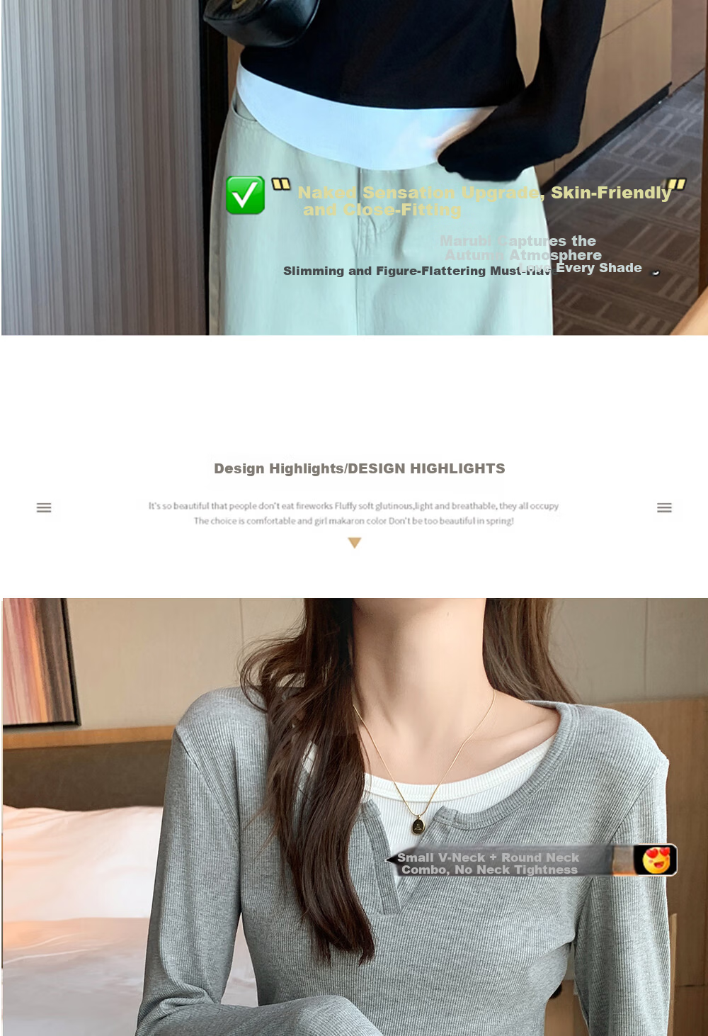 Modal Colorblock Layered Design Slim Fit Long Sleeve T-Shirt for Women New Slim Shoulder Slimming Top 5