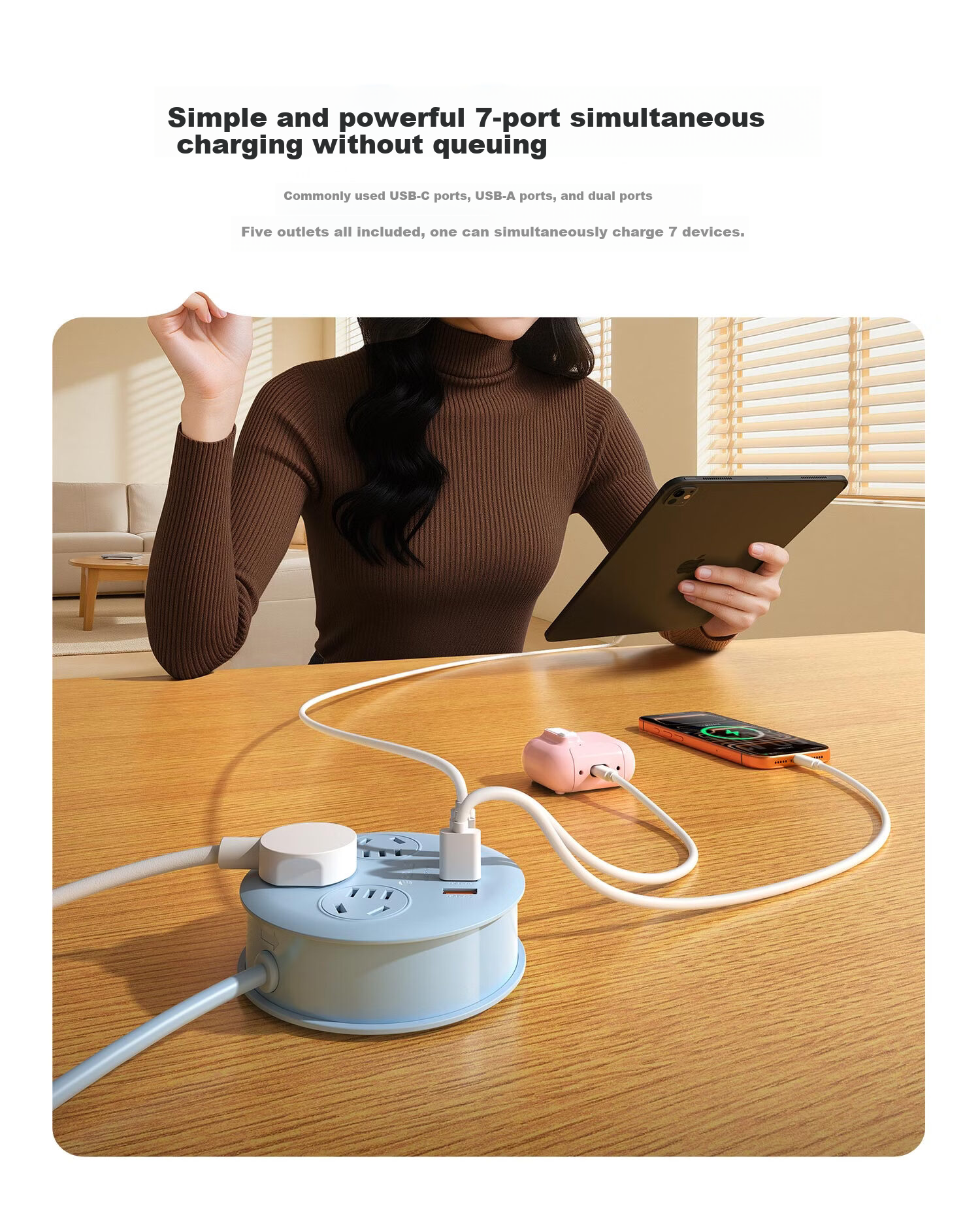 ORICO Mini Power Strip USB Multi-Functional Extension Socket Multi-Port Fast Charging Power Board 1.05m for Home Office Dormitory 5
