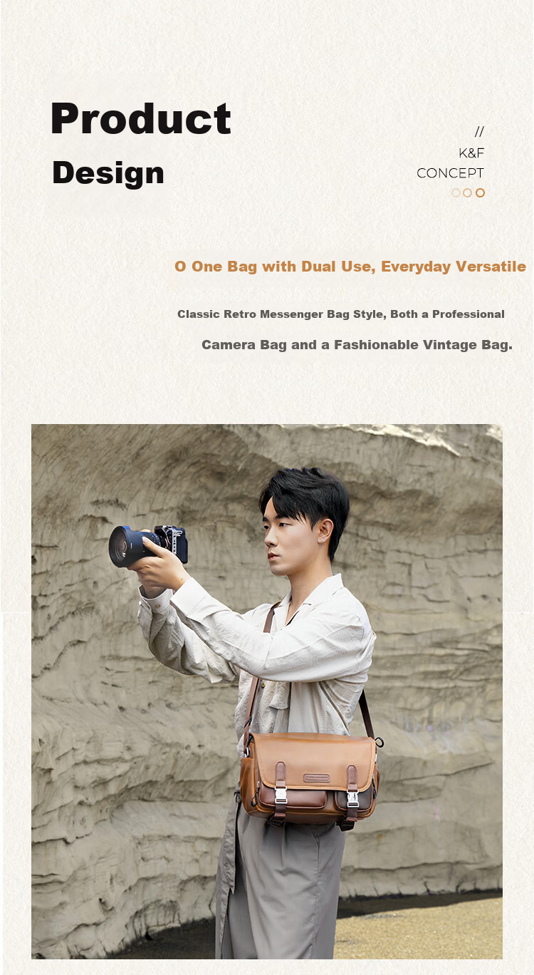 K&F CONCEPT Messenger Camera Bag Photography Crossbody Shoulder Bag for Mirrorless and DSLR Cameras One Body Two Lenses Multifunctional Vintage Original Photography Bag Gobi Brown 4