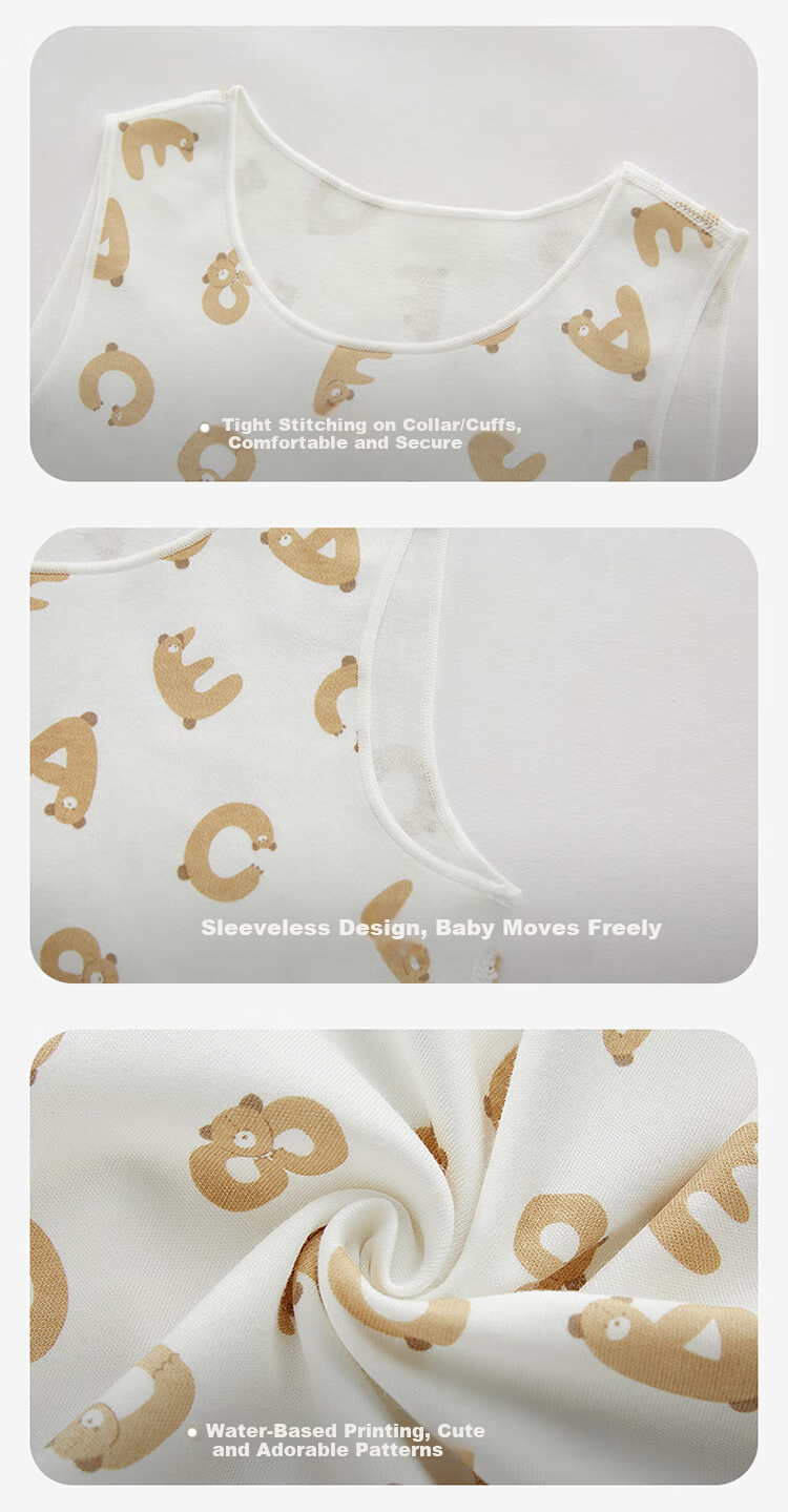 Labi Baby Kids Vest 2-Pack Double-Sided Cotton Homewear Unisex Children's Four-Season Basic Top Light Khaki 110 9