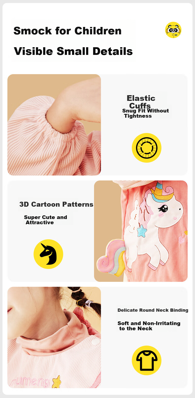 Mumeng Kids Apron Baby Feeding Bib Splash-proof Waterproof Anti-dirty Autumn Winter Reversible Unicorn Size M 13