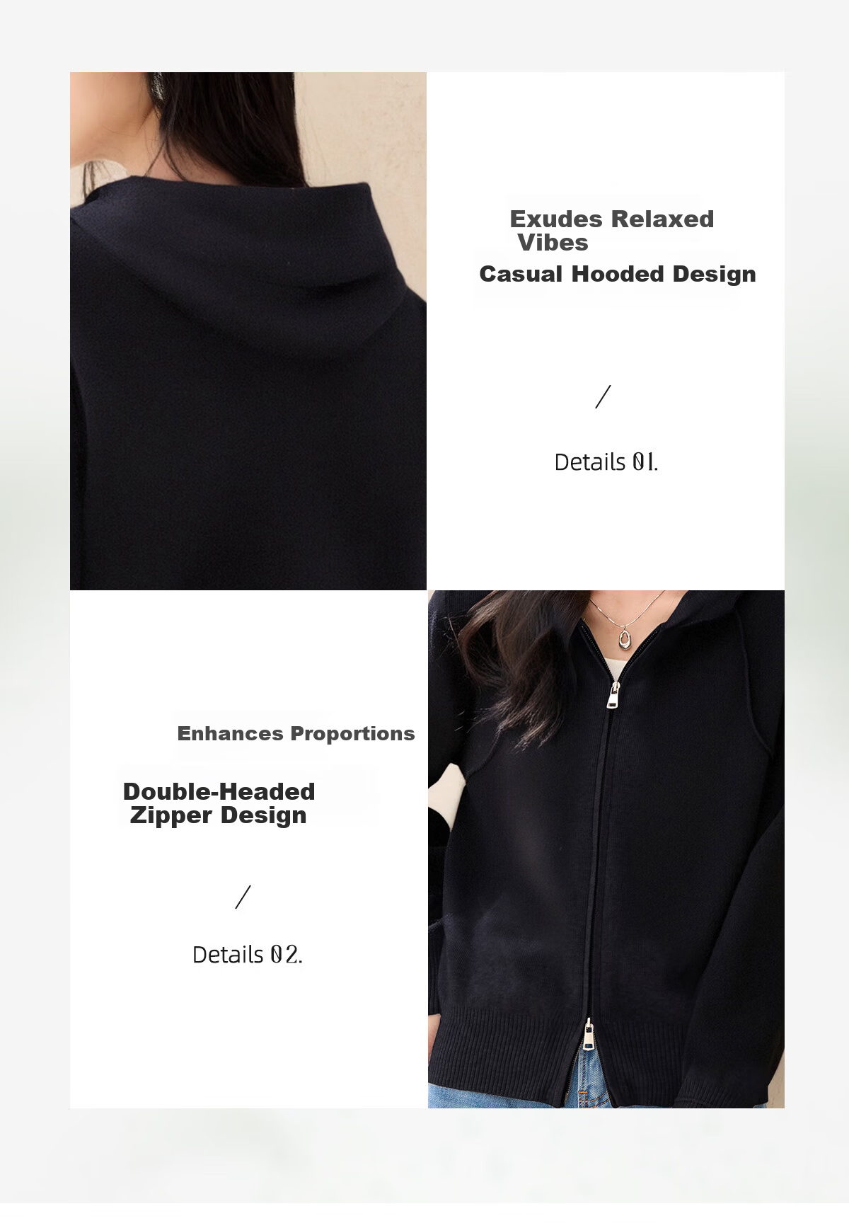 Chushen Spring Autumn Women's Short Jacket Fashion Hooded Casual Knit Cardigan Sweater S53D094 3