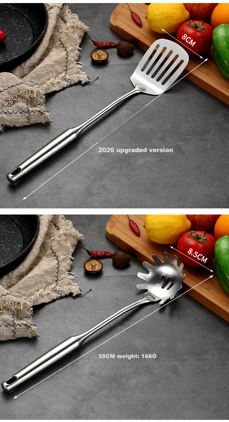 Jinwanfu 304 Stainless Steel Cooking Spatula High-Temperature Resistant Non-Stick Frying Pan Turner Kitchen Utensil 6