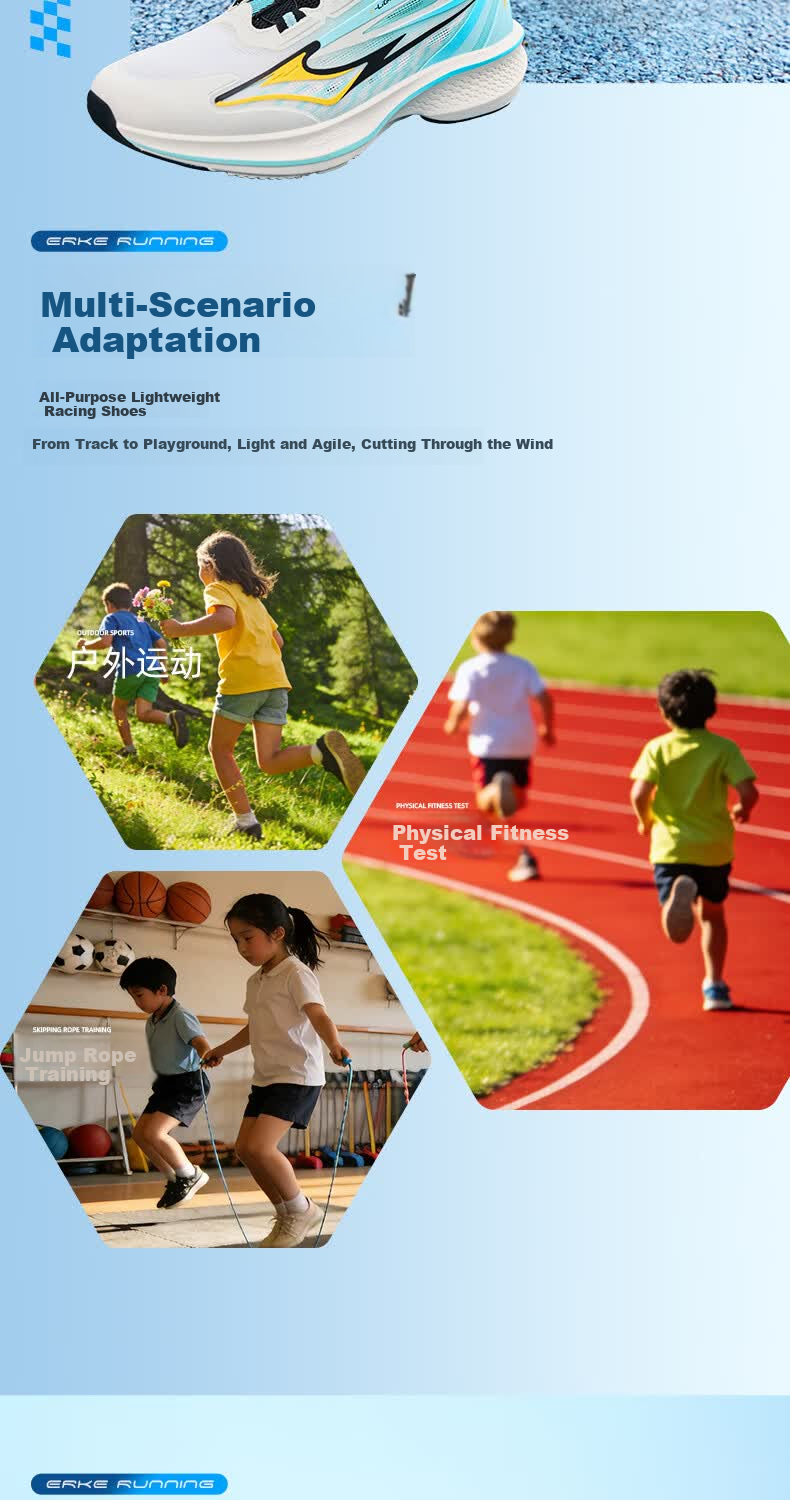 ERKE Kids Professional Sports Shoes Children's Cushioning Durable Running Shoes Phantom Blue/Microcrystalline White Size 39 8