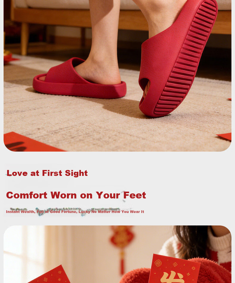 XGGC Red Slippers for the Year of Birth Women Indoor Home Non-Slip Couple Thick Sole Wedding Sandals Men Red 36-37 8