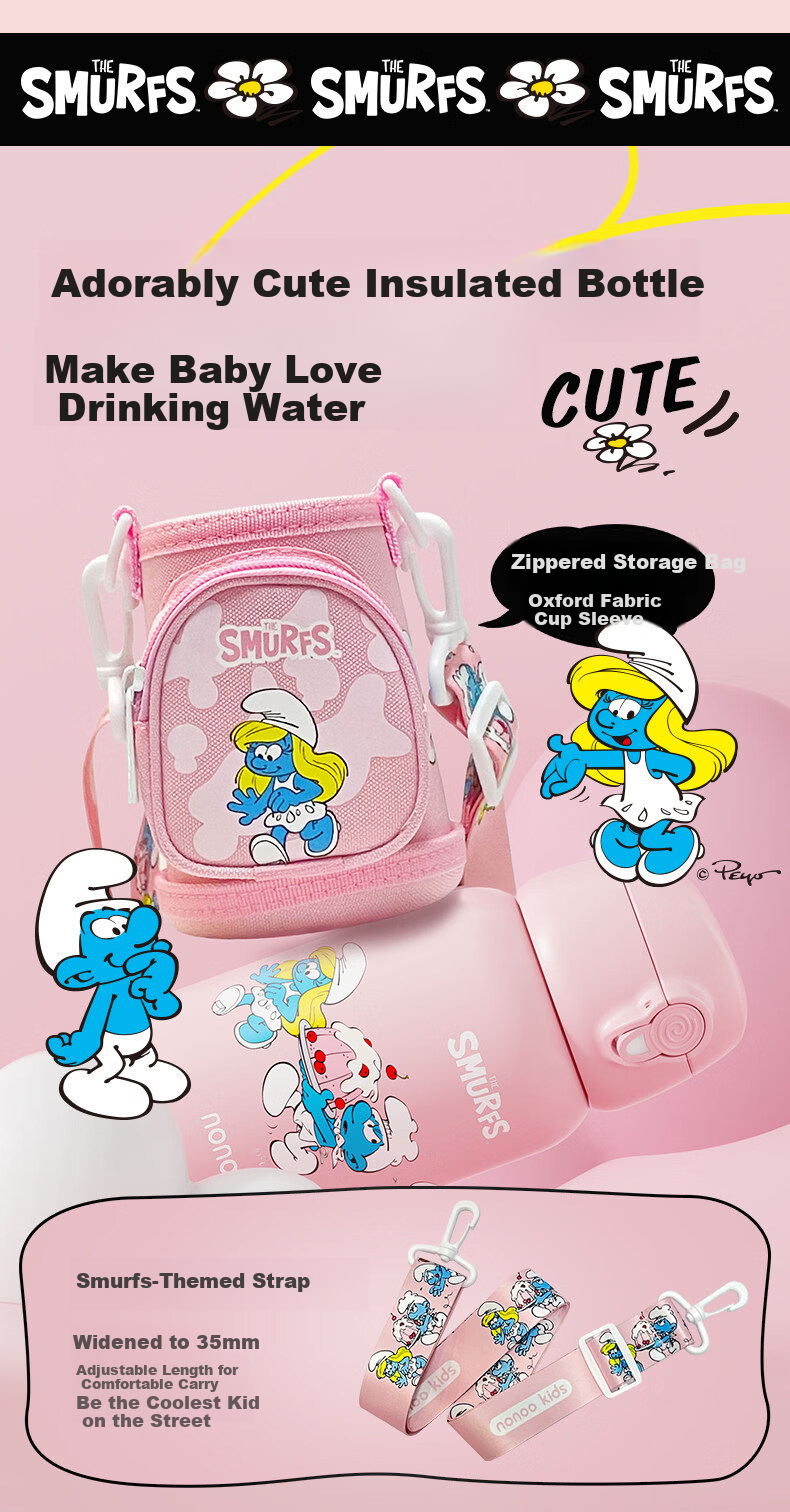 HAERS Smurfs Children's Insulated Straw Water Bottle Kindergarten Primary School 316 Stainless Steel Bright Yellow 500ml 10