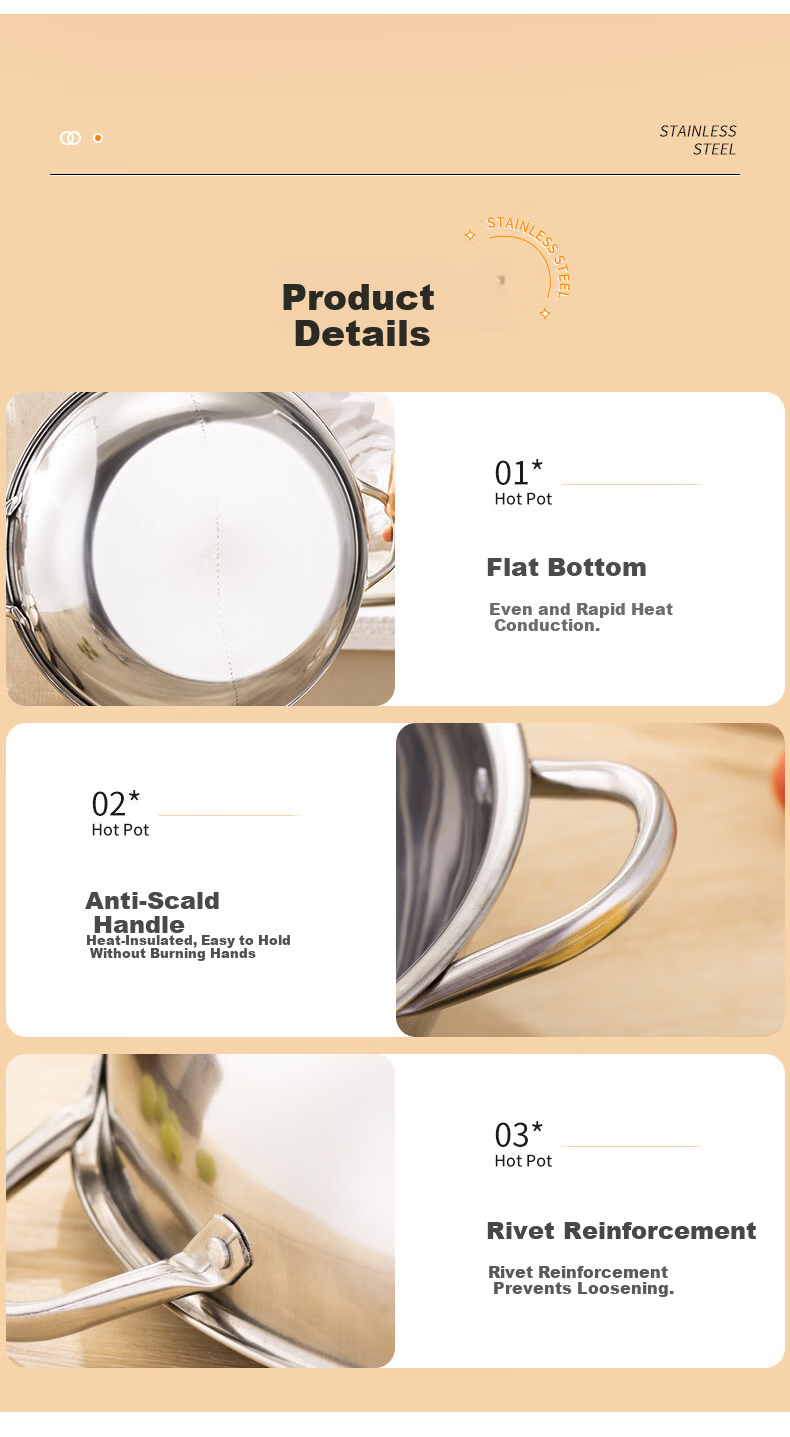 Chufang An Yuanyang Hot Pot Thick Stainless Steel Large Capacity Soup Pot 34cm Compatible with Induction Cooker and Gas Stove 8