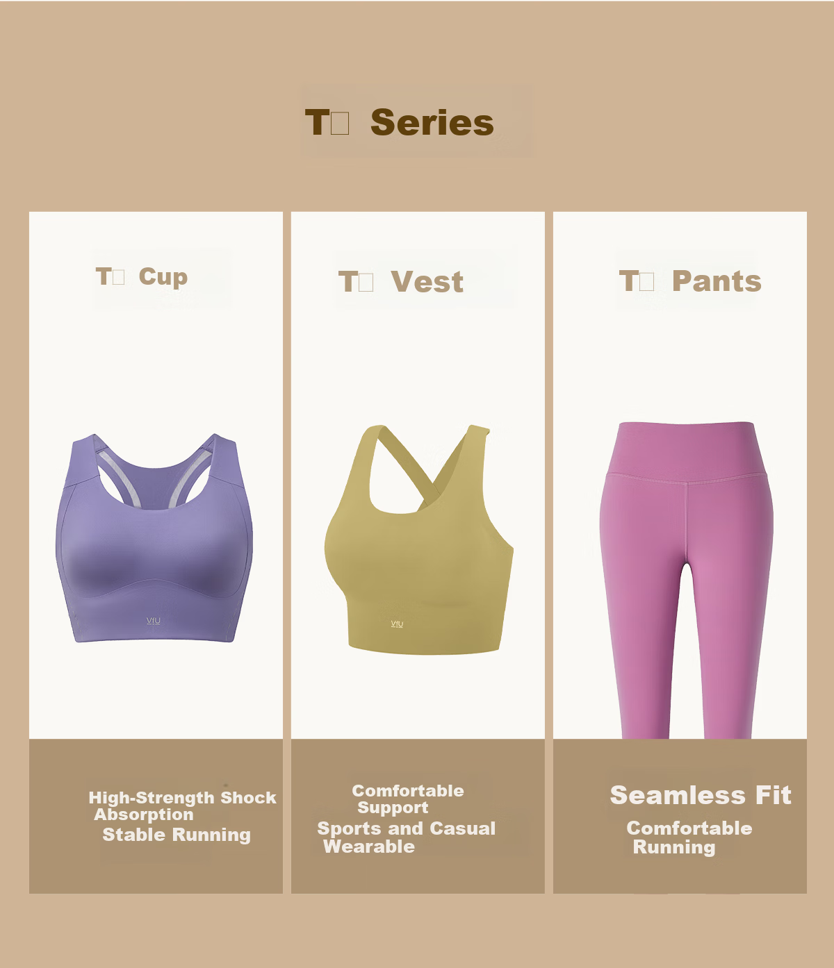 VFU Stick-On Cup High-Strength Sports Bra Integrated Fit Quick-Dry Strong Support Running Fitness Milk Apricot L 1