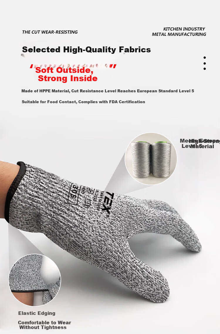 SHENGLI NITEX® Level 9 Cut-Resistant Gloves, Protective Work Gloves, Anti-Cutting Steel Wire Protection, F-Level Cut-Proof And Anti-Cut Gloves, N1707, Size L, Single Piece 4