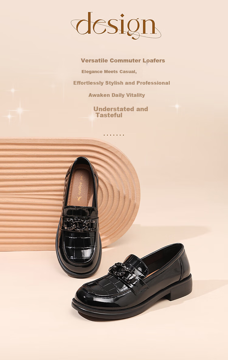 Red Dragonfly Women's Loafers Fashionable Versatile Shiny Leather Flats Commuter Low-Cut Shoes WTB353431 Black Size 38 1