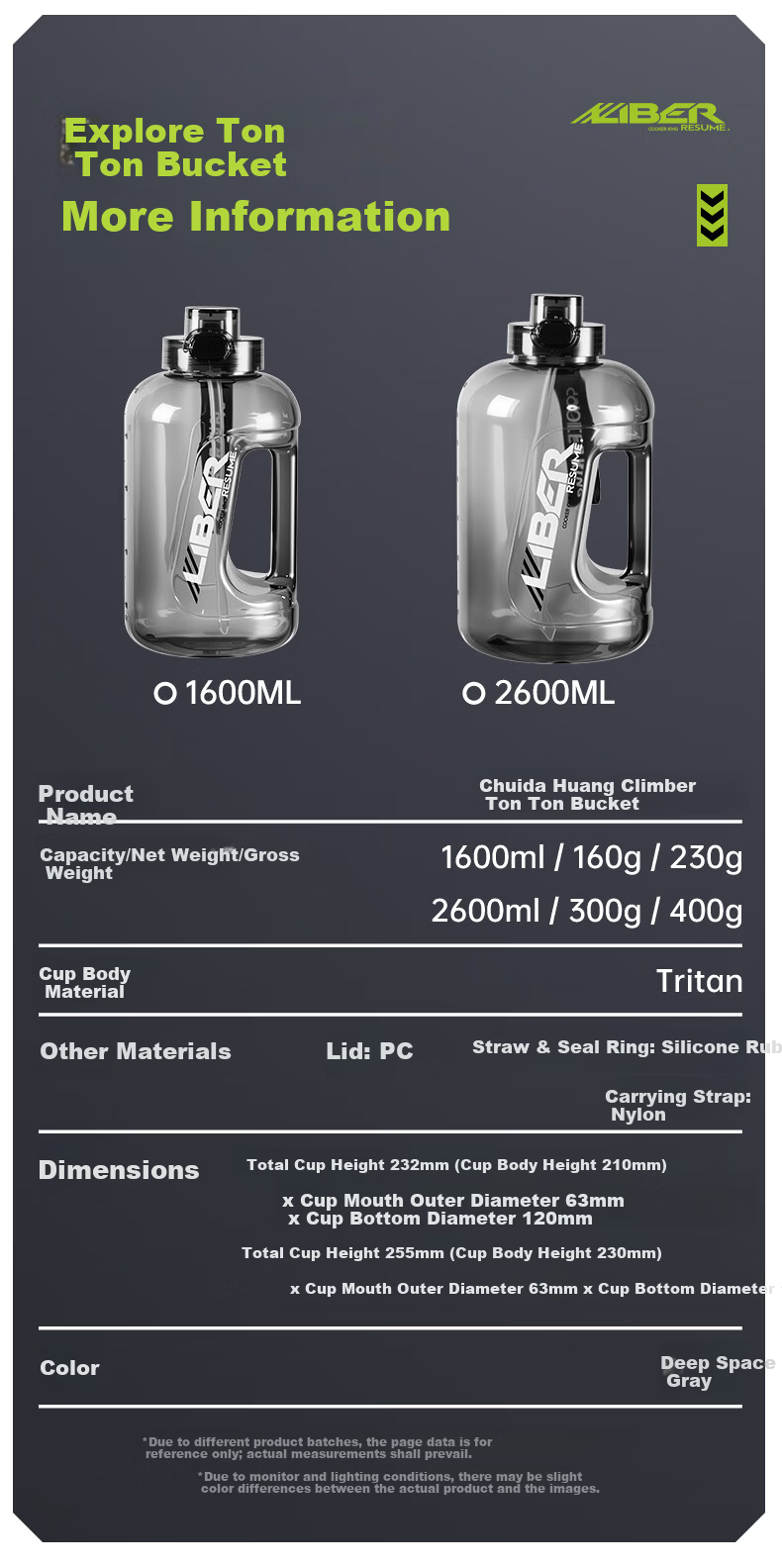 Chuida Huang Sports Fitness Ton-ton Large Capacity Plastic Cup Water Bottle Tritan Graduated Straw Outdoor Sports Water Bottle 12