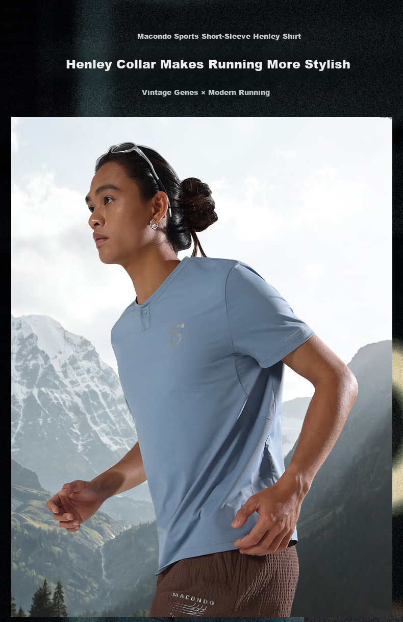 Macondo 26 Spring Summer New Sports Running Henry Shirt Moisture-Wicking Quick-Dry Cooling Short Sleeve T-Shirt Silent Green Men 4XL 1