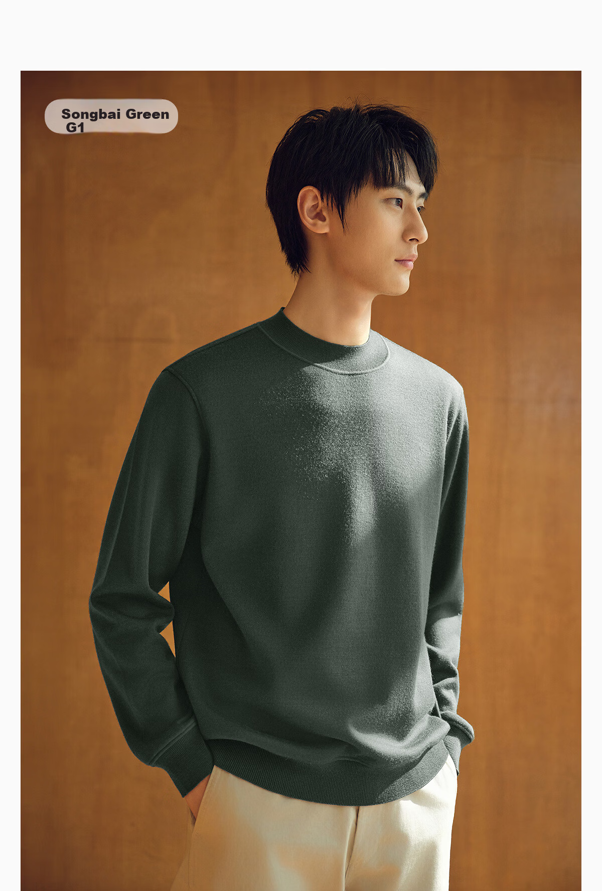 Hodo Machine Washable Full Wool Fleece-Lined Men's Autumn Winter Knit Crew Neck Sweater 12