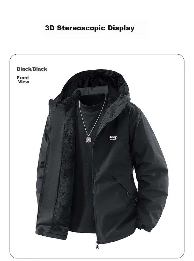 JEEP SPIRIT Men's Autumn Winter Casual Fleece-Lined Warm Jacket Windproof Waterproof Outdoor Sports Dark Gray/Black 4XL 5