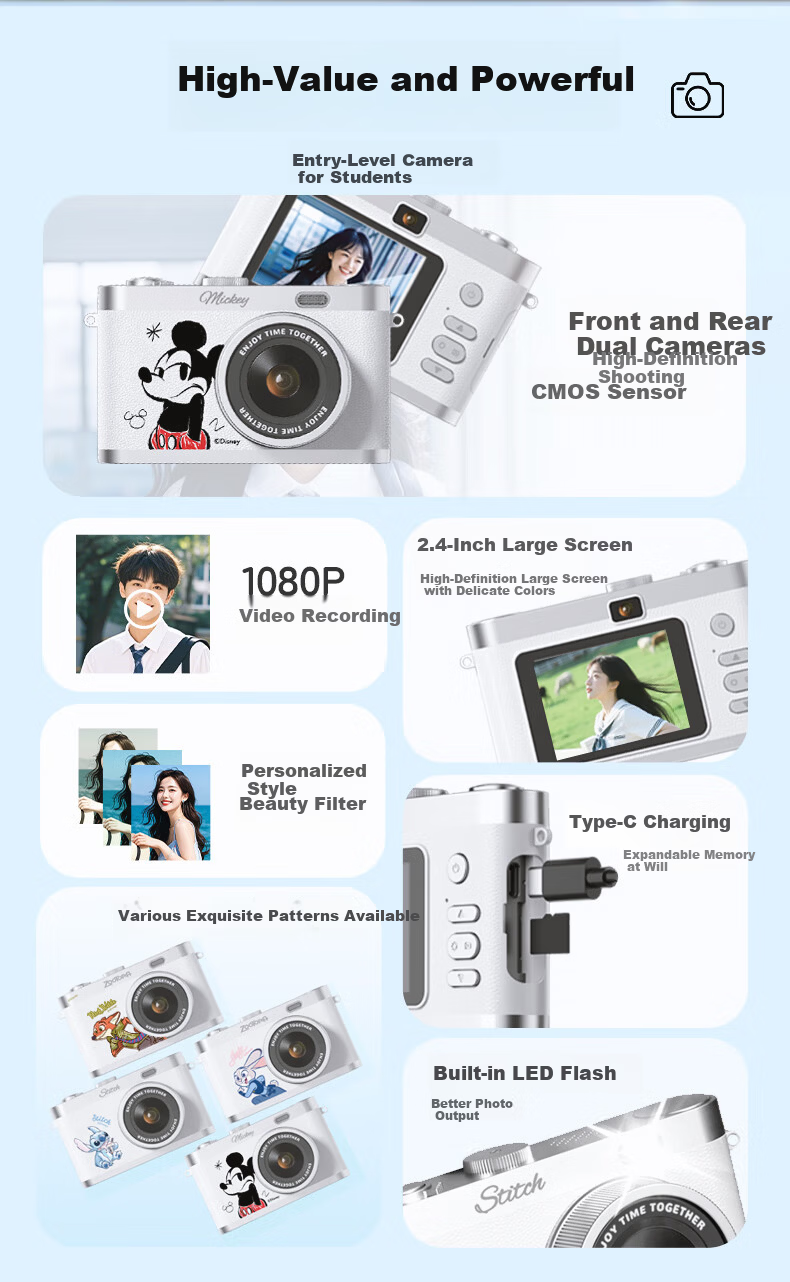 Disney Kids Camera Student CCD Camera HD Camera Boys Girls Birthday Gift Toy XJ13 Mickey 1