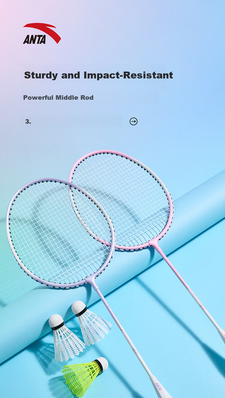 ANTA Badminton Racket Set Lightweight Durable Beginner Rackets Black Blue + Black Red 1