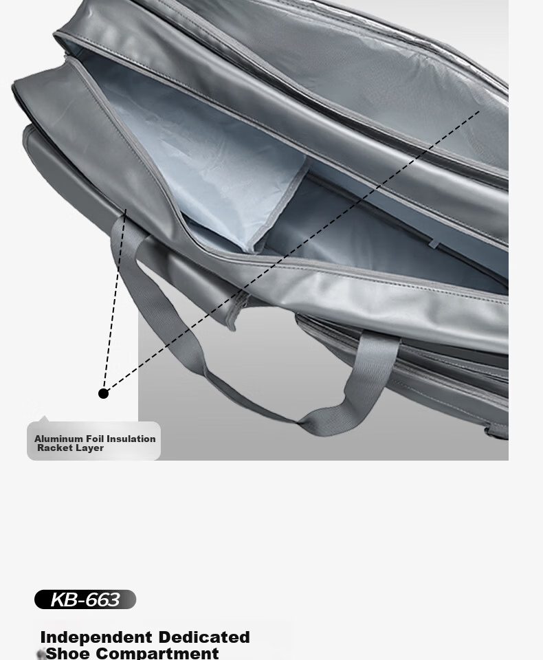 KUMPOO 26th Anniversary New Badminton Bag Durable Waterproof Heat-Resistant Sports Handheld Shoulder Bag Xunfeng KB-663 Silver/Grey 9