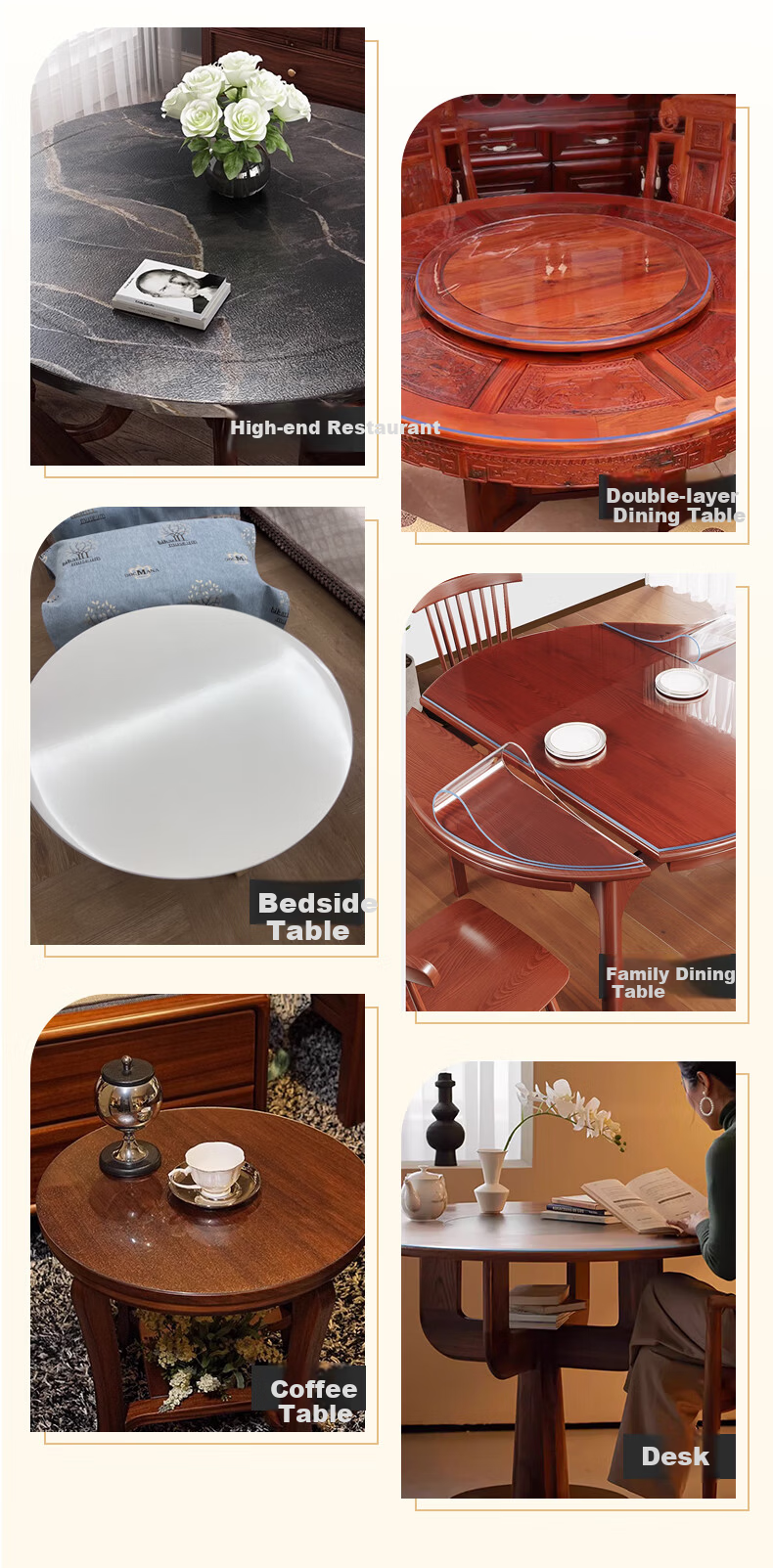 Gusi PVC Table Mat, Round Dining Table Pad, Waterproof, Oil-Proof, Heat-Resistant, Food-Grade, Odorless, Formaldehyde-Free, Circular Tablecloth, Diameter 0.7 Meters 5