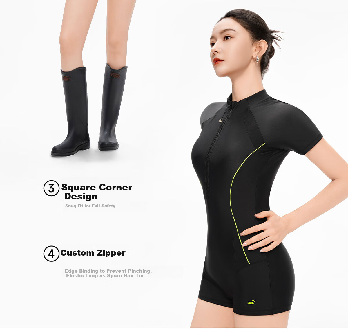 PUMA Women's Swim Trunks 2026 New Short-Sleeve One-Piece Swimsuit for Swimming Pool and Hot Spring Sportswear 14