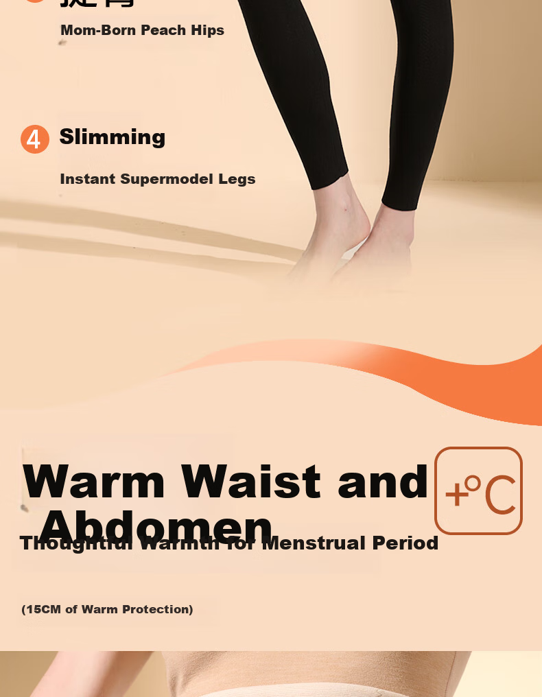 GRACEWELL Women's Wool and Silk Thermal High-Waist Shaping Leggings, Seamless, Autumn Pants, Nude Pink, Size L 3