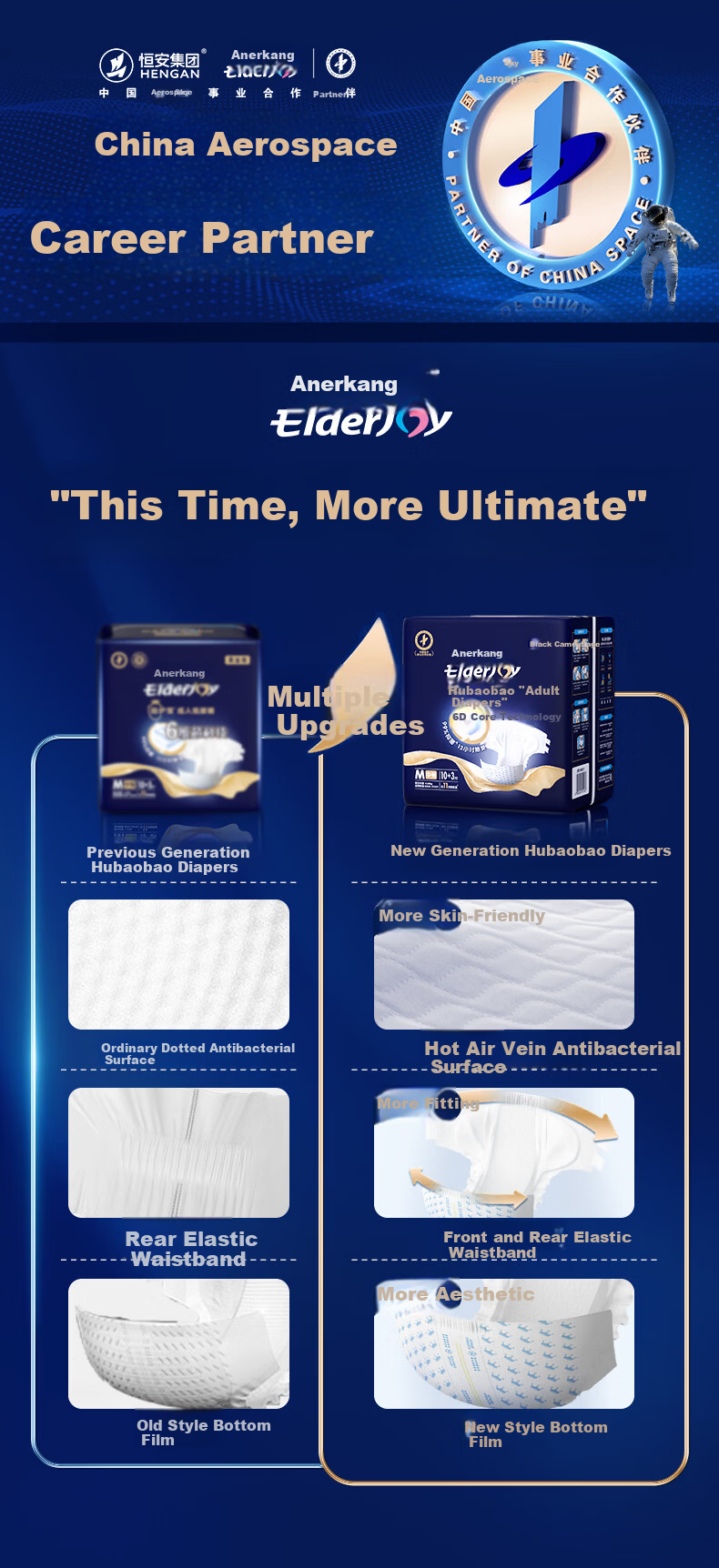 Elderjoy Adult Diapers M13 Pieces Hip Circumference 80-105cm Antibacterial Deodorant Incontinence Pads for Elderly Postoperative Recovery 1