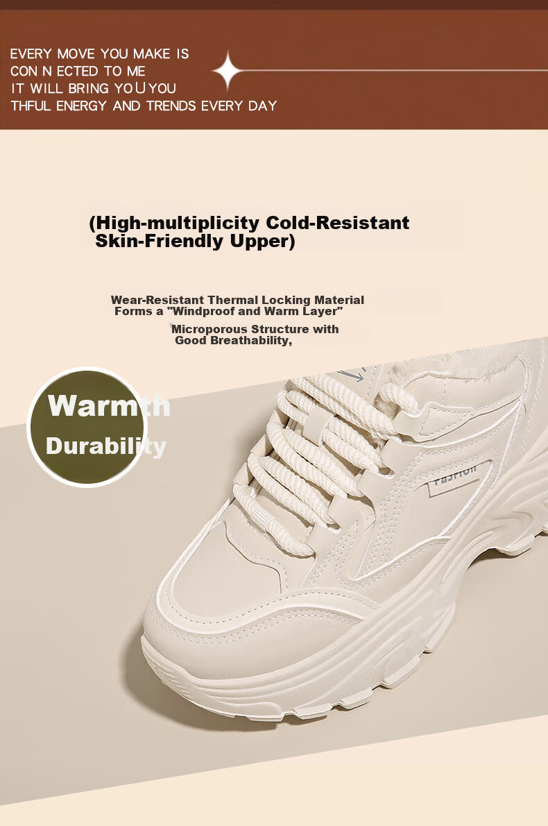 CARTELO Women's Fleece-Lined Dad Sneakers Winter Warm Casual Cotton High-Top Shoes 1544M Beige Size 35 3
