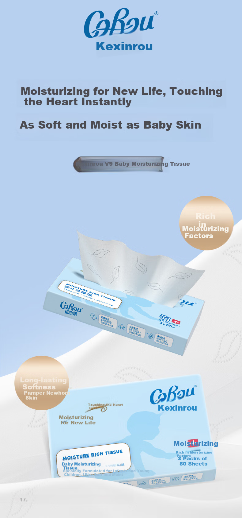 COROU Facial Tissue Cloud Soft Baby Moisturizing Paper 3-Ply 80 Sheets 4 Packs S Size Cream Paper 100% Virgin Wood Pulp 2