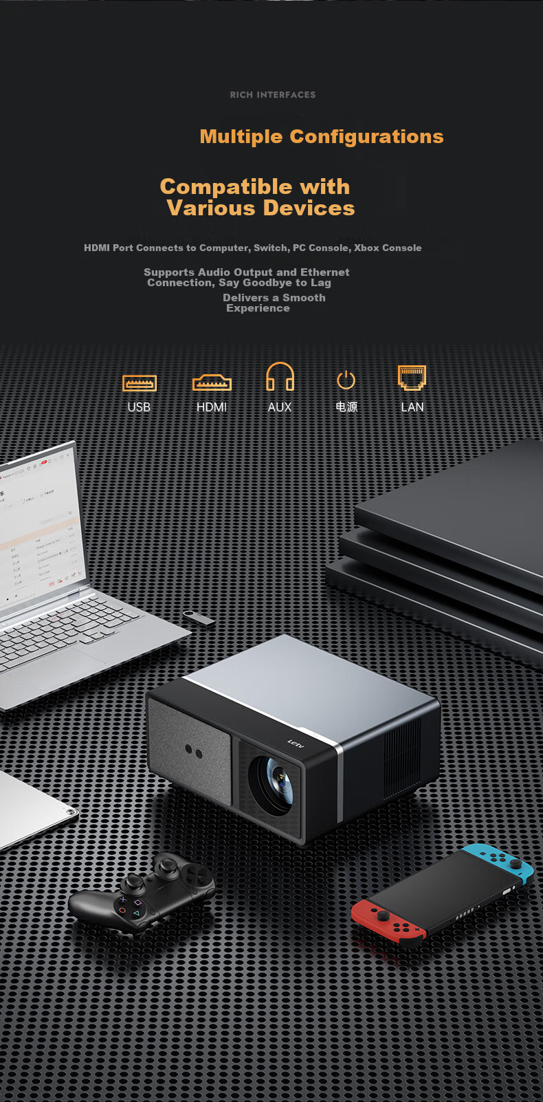 LeshiTV X218 Projector for Home Use, Home Theater TV, Bedroom Gimbal Phone Gaming Projector (Fully Automatic Focus, Auto Keystone Correction, True 1080P Ultra HD) 19