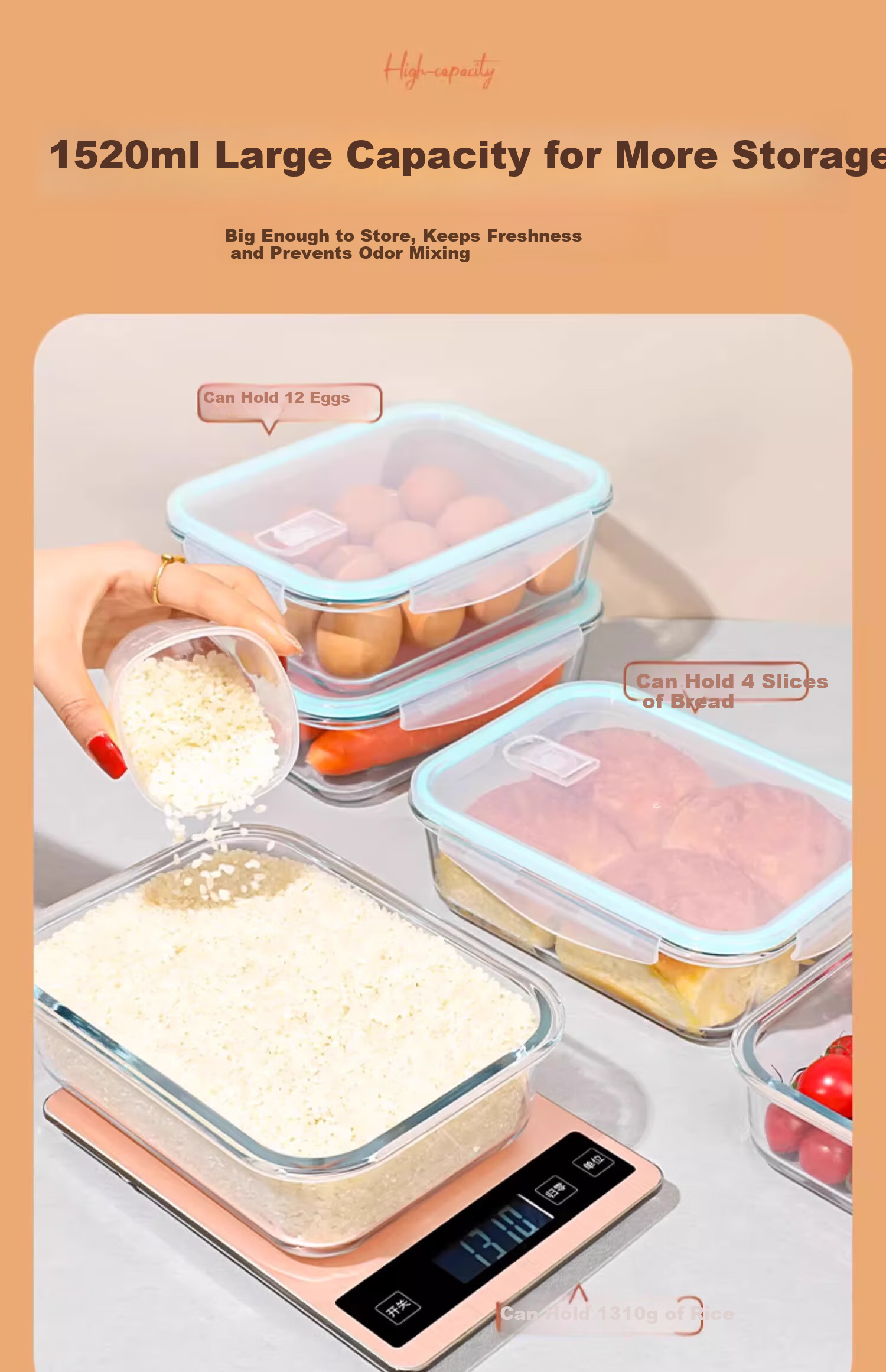 Cilock Glass Lunch Box for Office Workers, Microwaveable Large Capacity Bento Box with Three Compartments, Food Storage Container 1