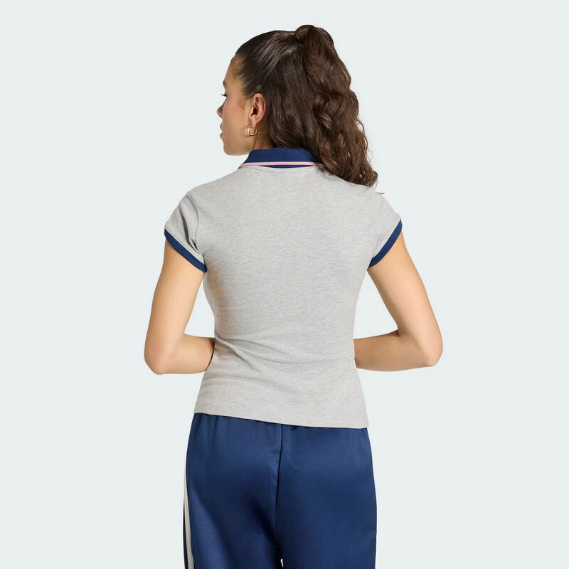Adidas Originals Women's RIB POLO TEE Short Sleeve Polo KS7358 Light Grey S 3