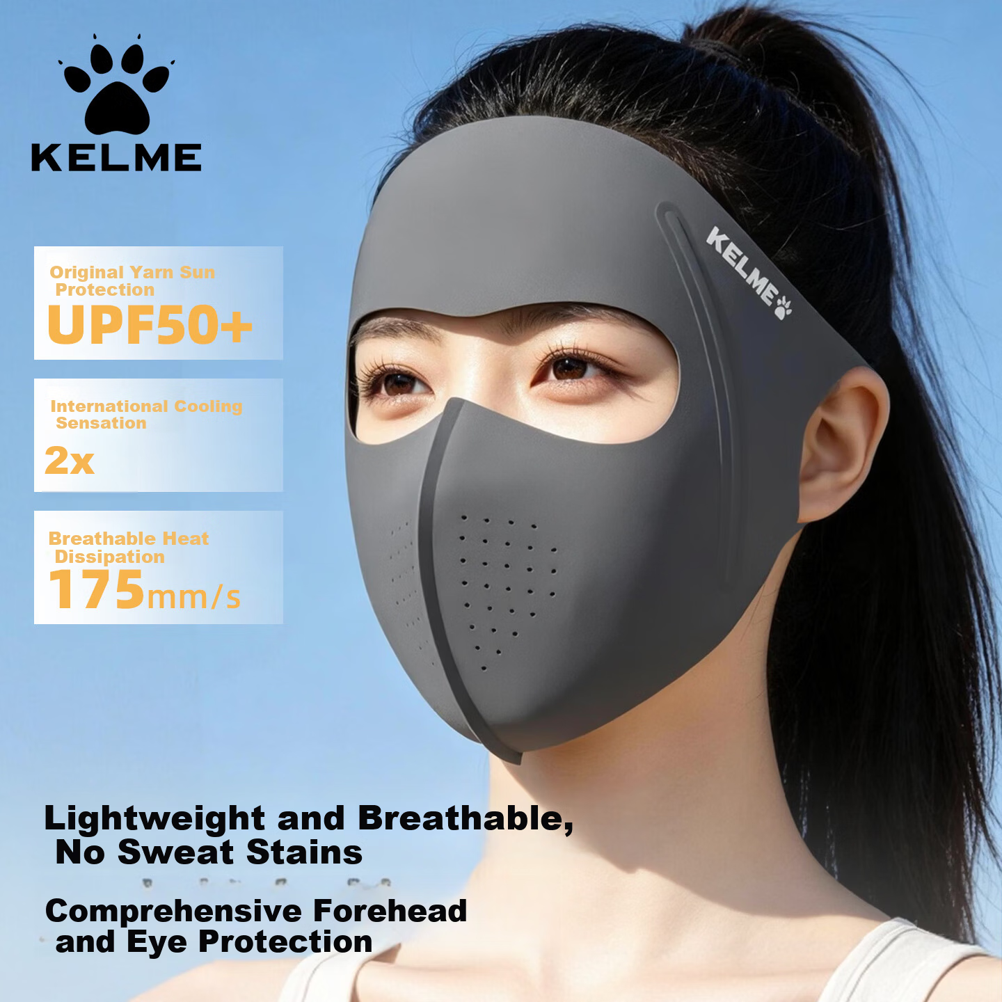 KELME Sun Protection Face Mask Unisex Full Face Cooling Ice Silk Breathable Comfortable Outdoor Cycling Mountaineering Balaclava