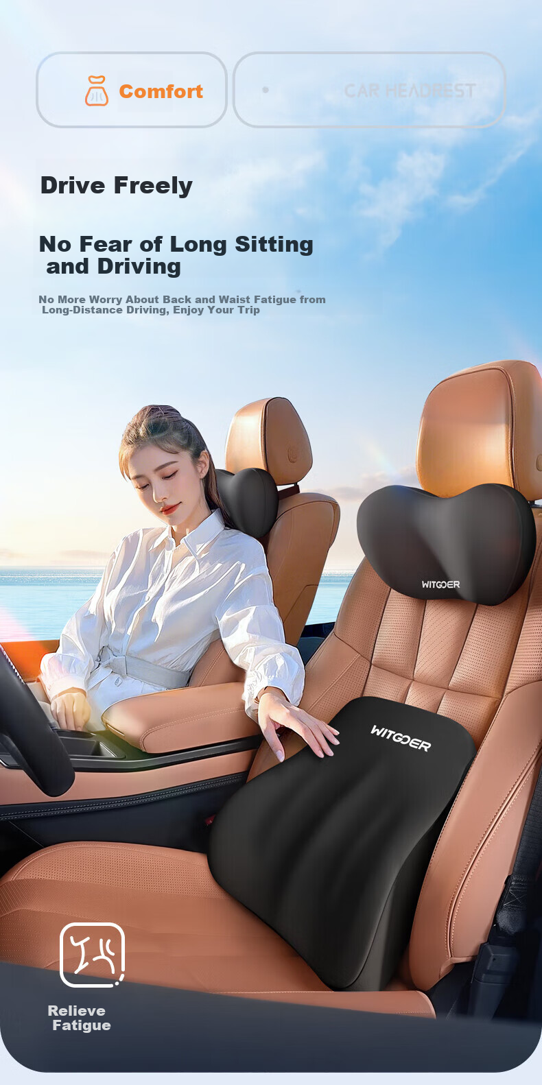 Zhiguozhe Car Headrest Neck Pillow Memory Foam Long-Distance Driving Seat Cushion Premium 5