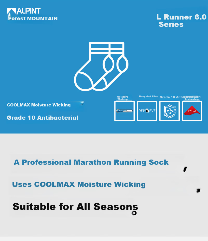 ALPINT MOUNTAIN CoolMax Professional Marathon Running Socks Moisture-Wicking Outdoor Sports Socks Trail Running Men 3