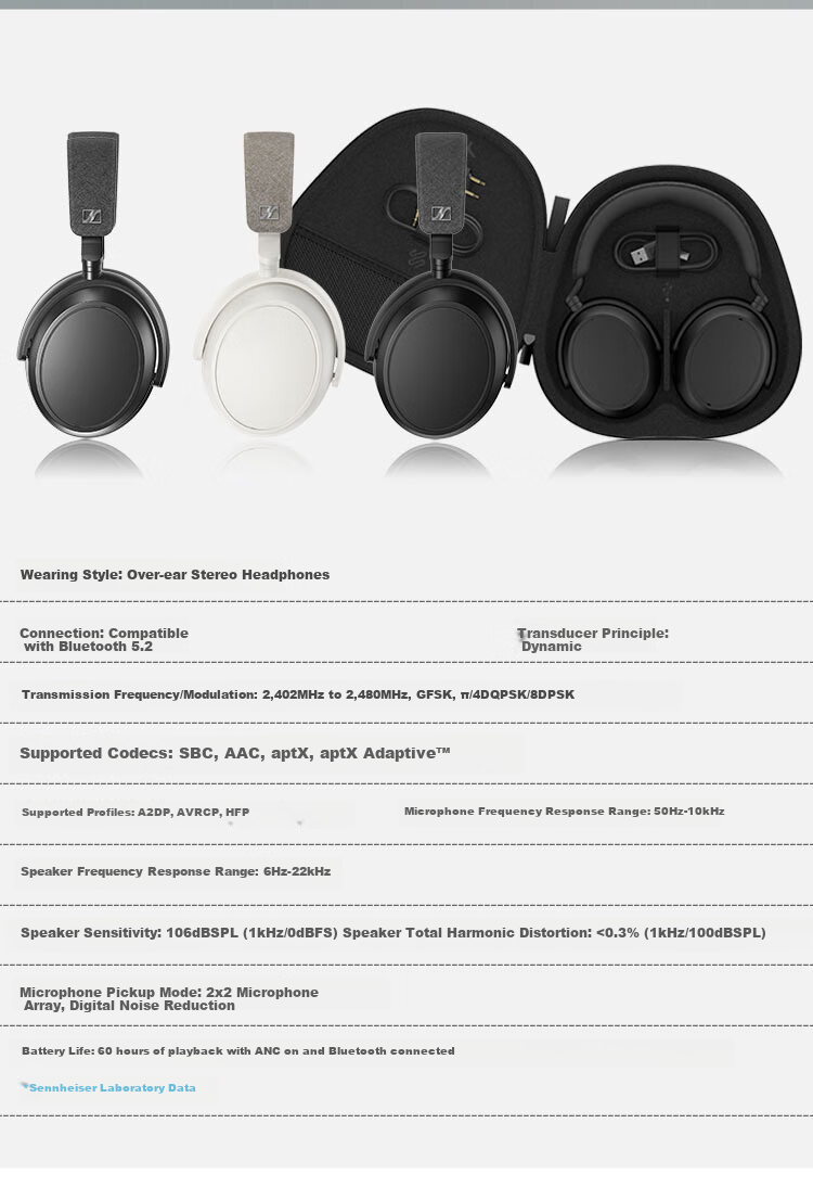 Sennheiser MOMENTUM 4 Wireless Headphones Graphite [Refurbished] Active Noise Cancelling Bluetooth Over-Ear Headphones 10