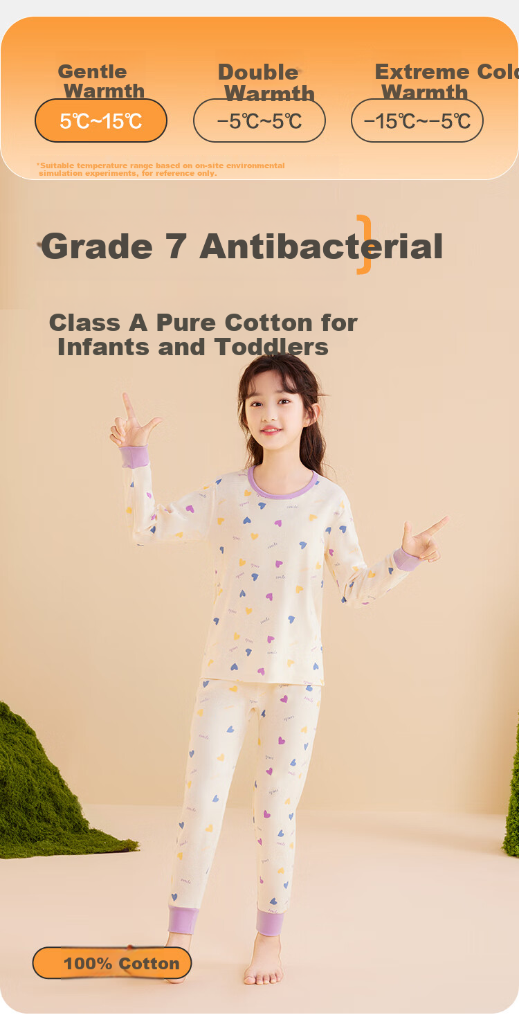 Hodohome Boys' Cotton Antibacterial Thermal Underwear Set, Long Sleeve Top and Pants, Grade 7, Printed Crew Neck, Sizes 121-150 1