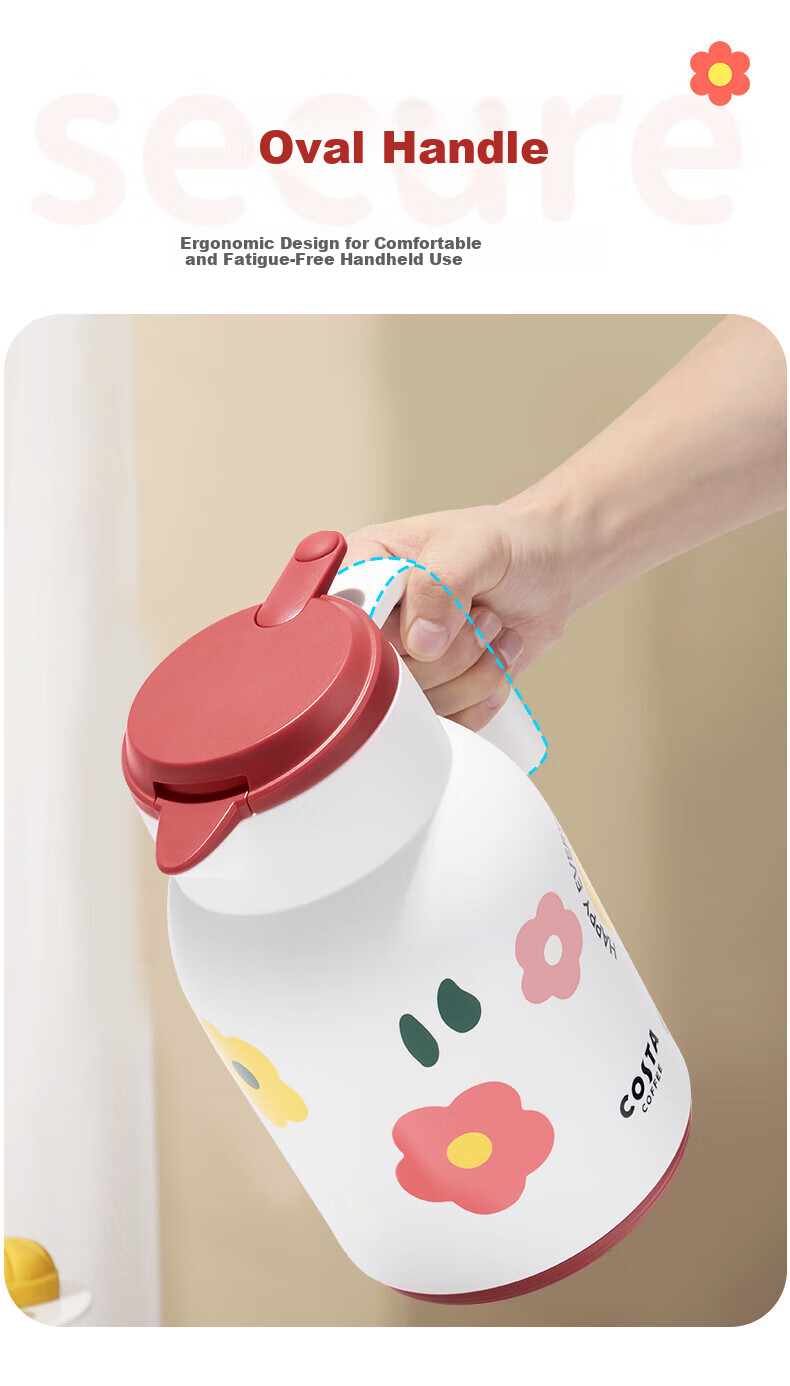 COSTA Large Capacity Insulated Kettle Household Hot Water Pot Red Liner Thermos Flask Tea Steeping Cup 24-Hour Heat Preservation 6