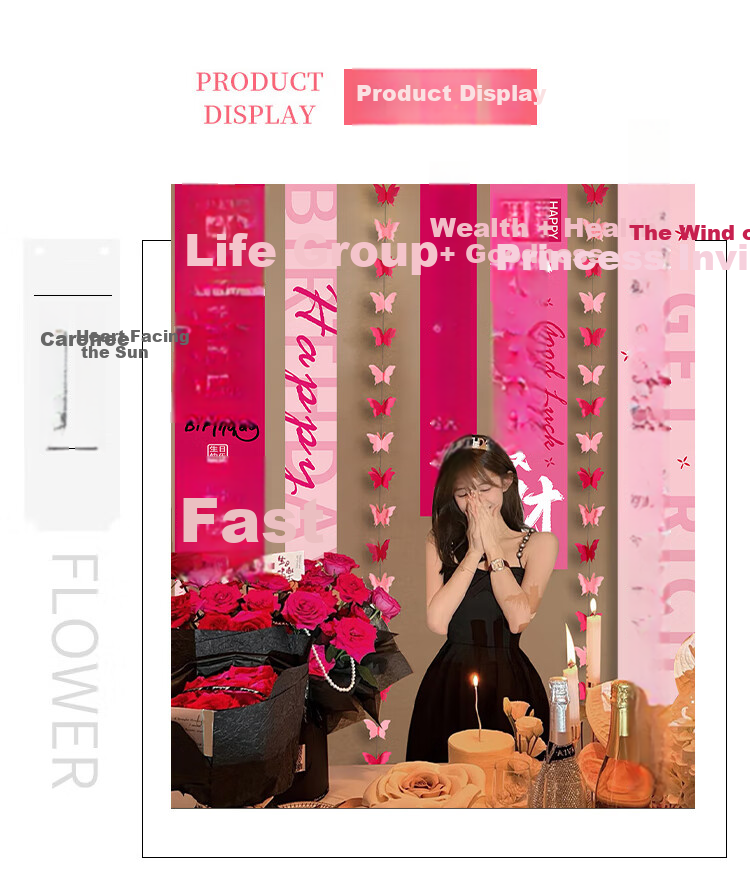 Guangduola Girl Birthday Scene Decoration Banner Pink Hanging Cloth Happy Birthday Atmosphere Background Wall Supplies Set 5