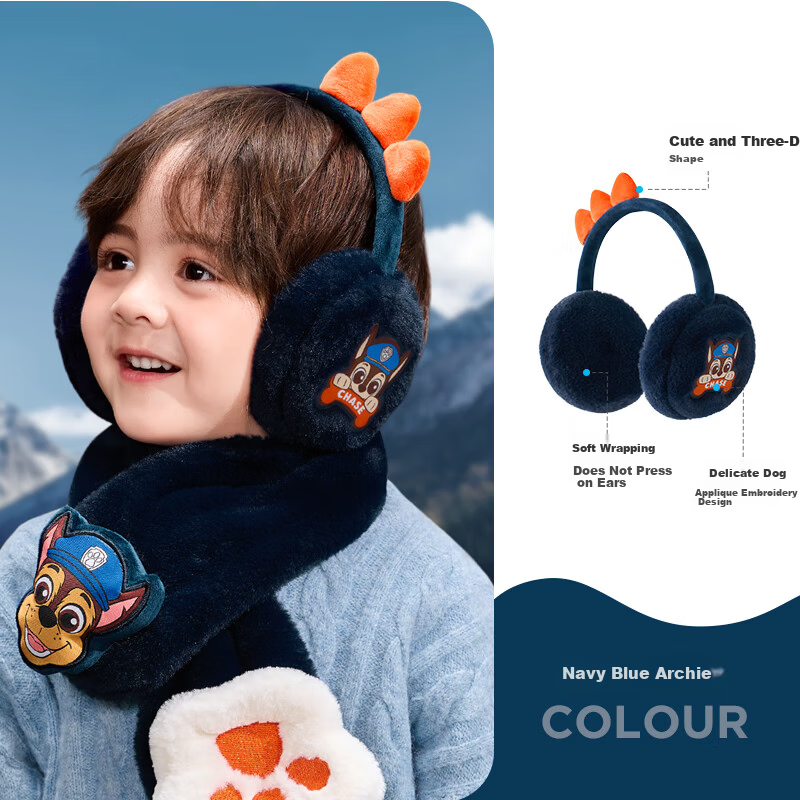 PAW PATROL Kids Warm Plush Ear Muffs Unisex Baby Cold Protection Cute Ear Warmer Navy Blue; 0388
