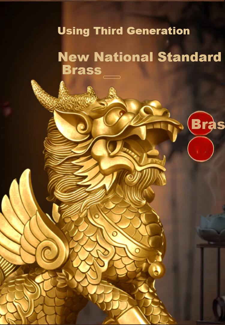 Bin Yue Copper Qilin Figurines Feng Shui Male and Female Pair Brass Qilin with Yellow Crystal Treasure Bowl Housewarming Living Room Entrance Decoration 6