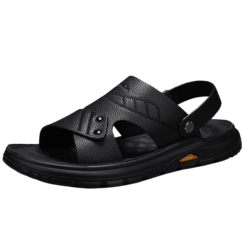 Bull Family Men's Leather Sandals Summer New Genuine Leather Soft Sole Breathable Beach Shoes Men's Versatile Two-Way Commuter Casual Slippers