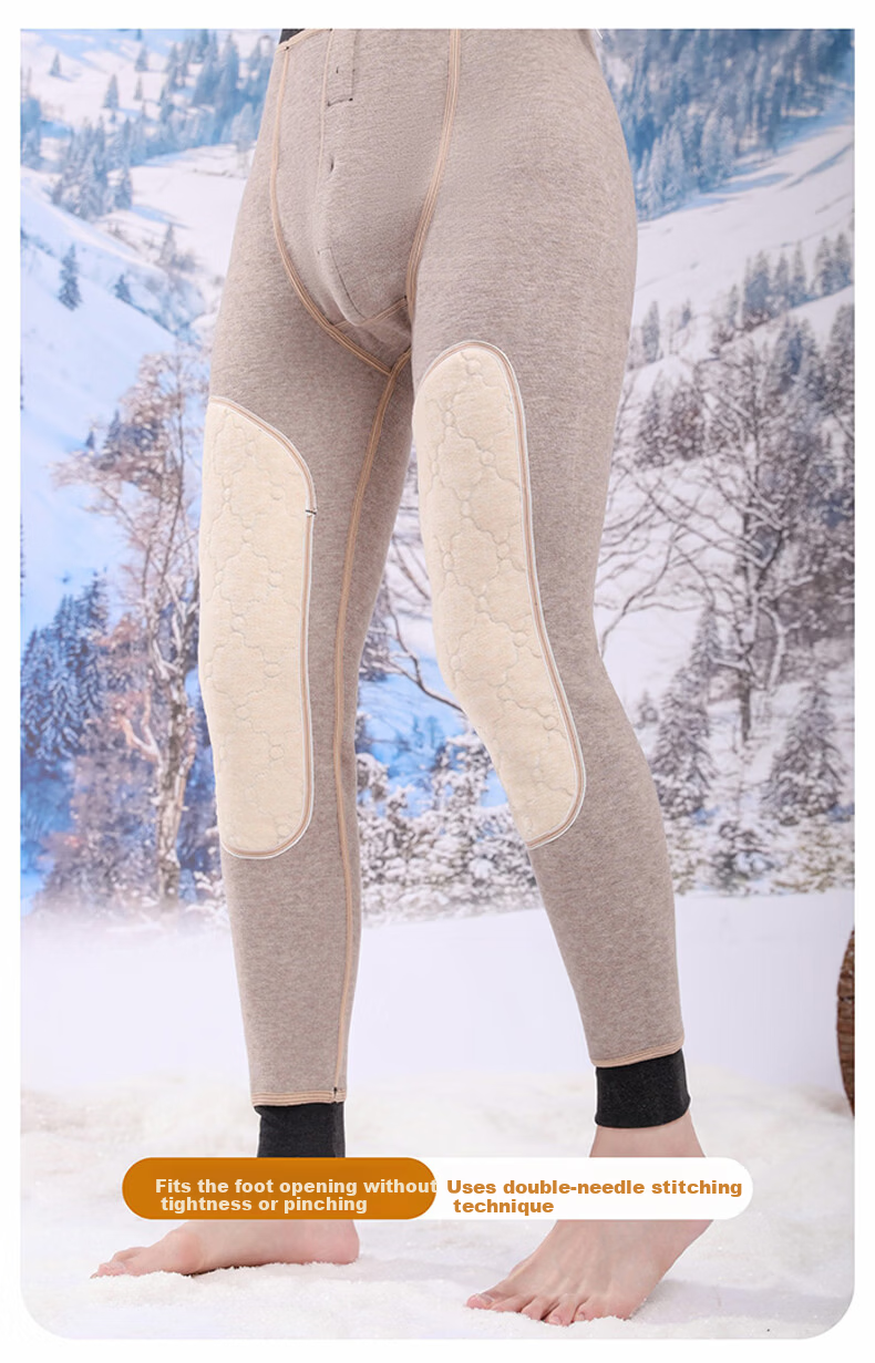 Mianshuran Northeast Men's Winter Thermal Fleece-Lined Thick Wool Knee-Protecting Cotton Long Johns Plus Size 5