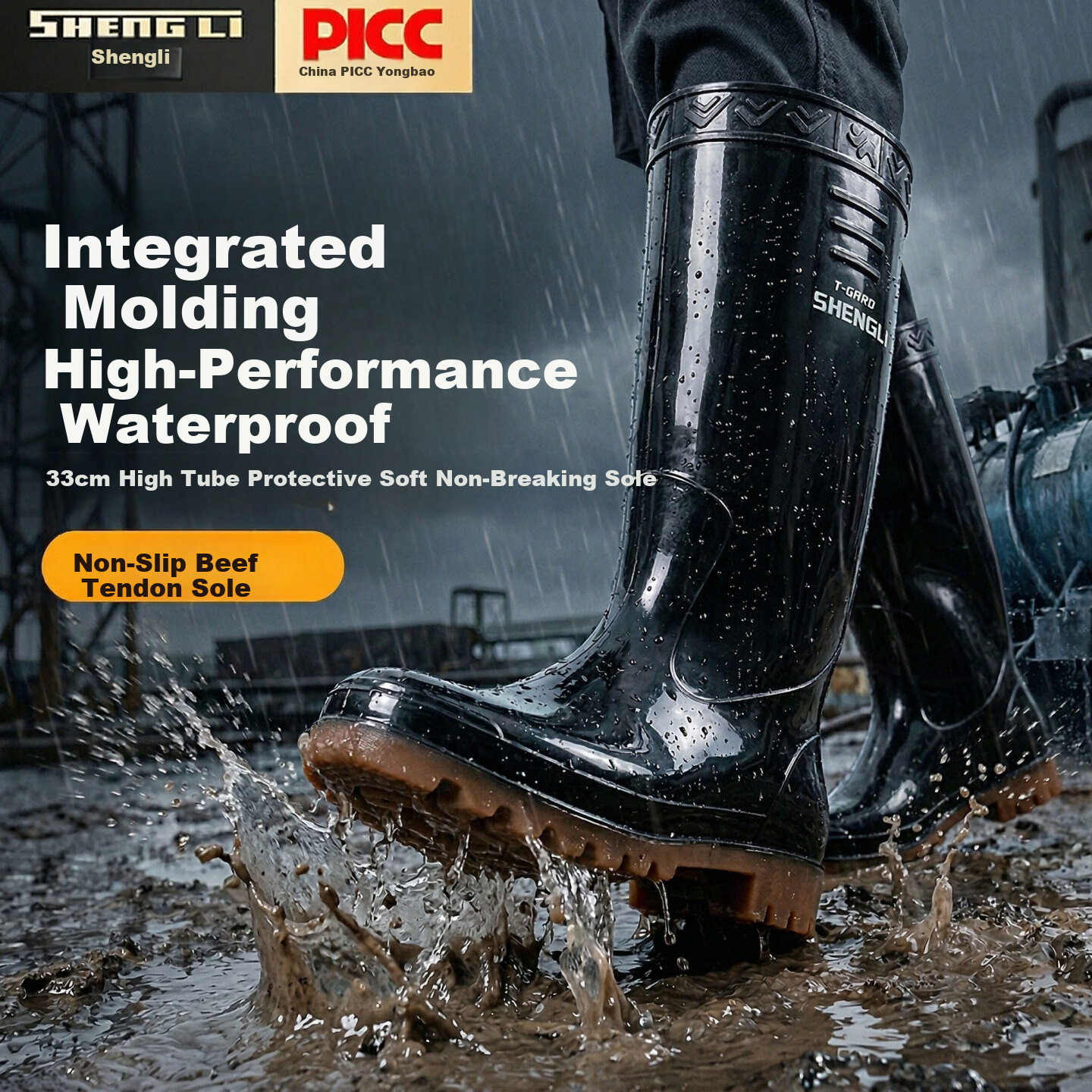 SHENGLI High-Cut Waterproof Rain Boots Outdoor Non-Slip Durable Rubber Shoes Black Size 37, 1 Pair