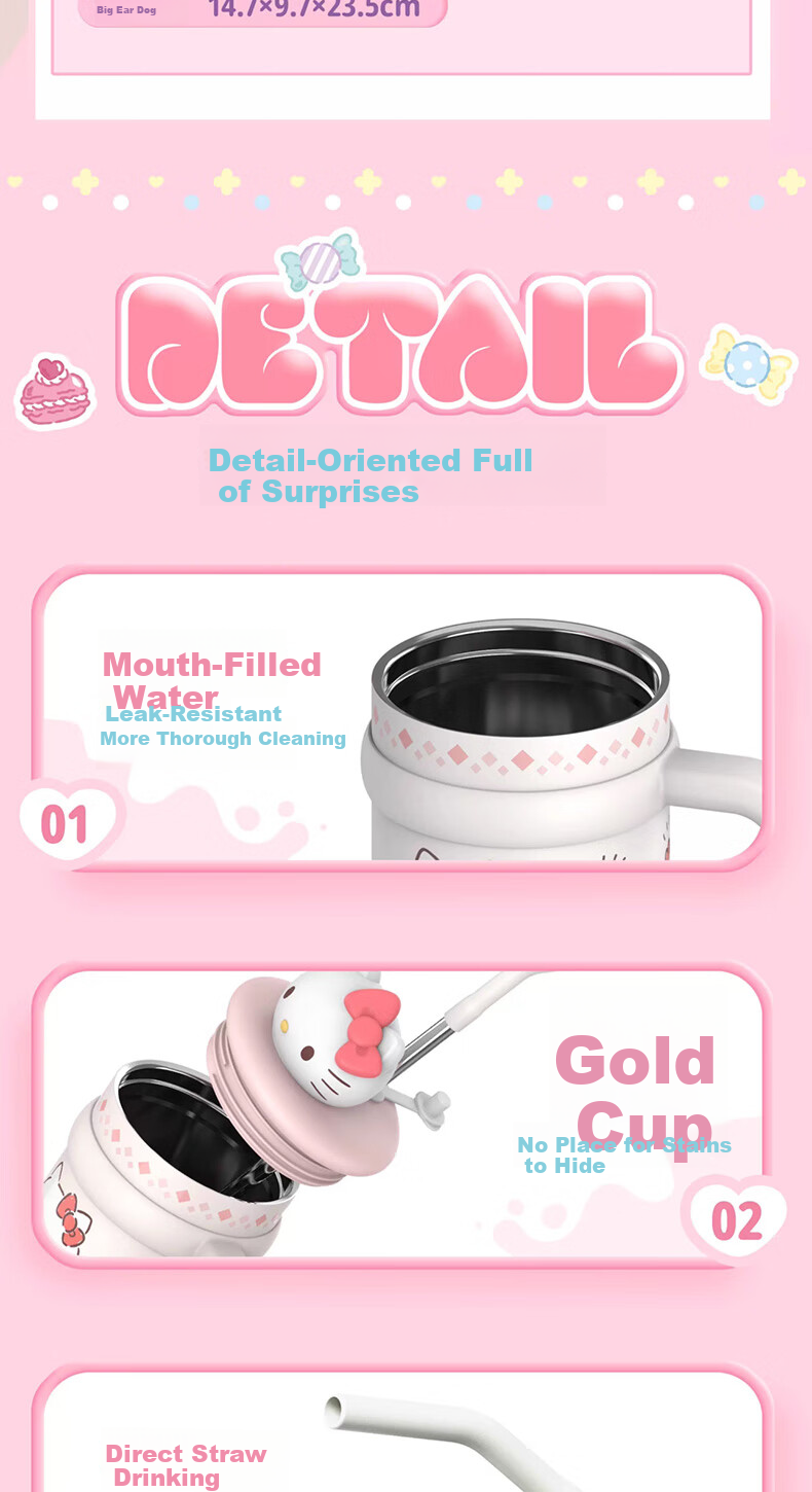 MINISO Sanrio Hello Kitty Insulated Tumbler with Plush Doll, Large Capacity 700ml Travel Mug for Home and Office 16
