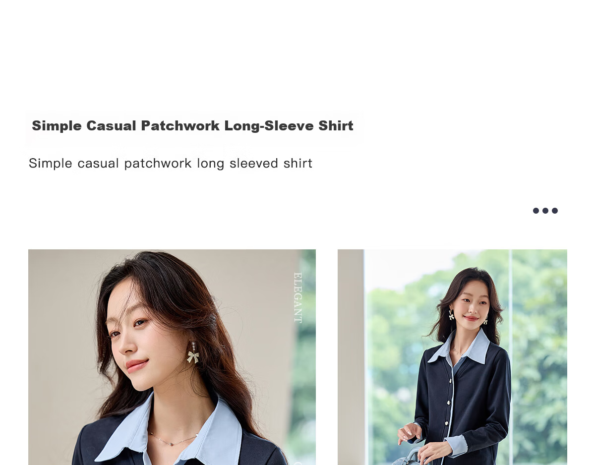 PinCai Women's Long Sleeve Shirt Color-Block Design Fake Two-Piece Layered Stylish Top P53S046 3